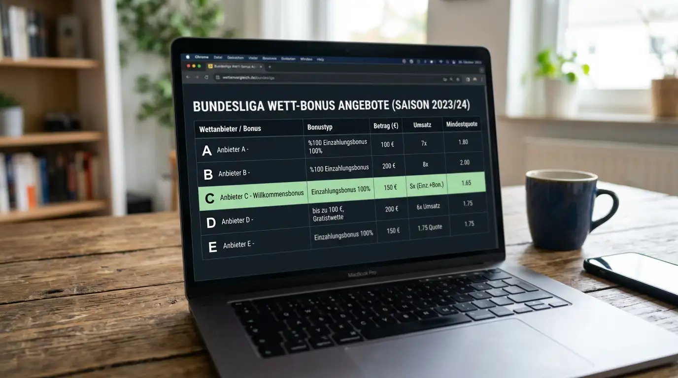 Bonusvergleich Bundesliga Wettanbieter 2025/26 — Freiwetten und Einzahlungsboni im Marktüberblick