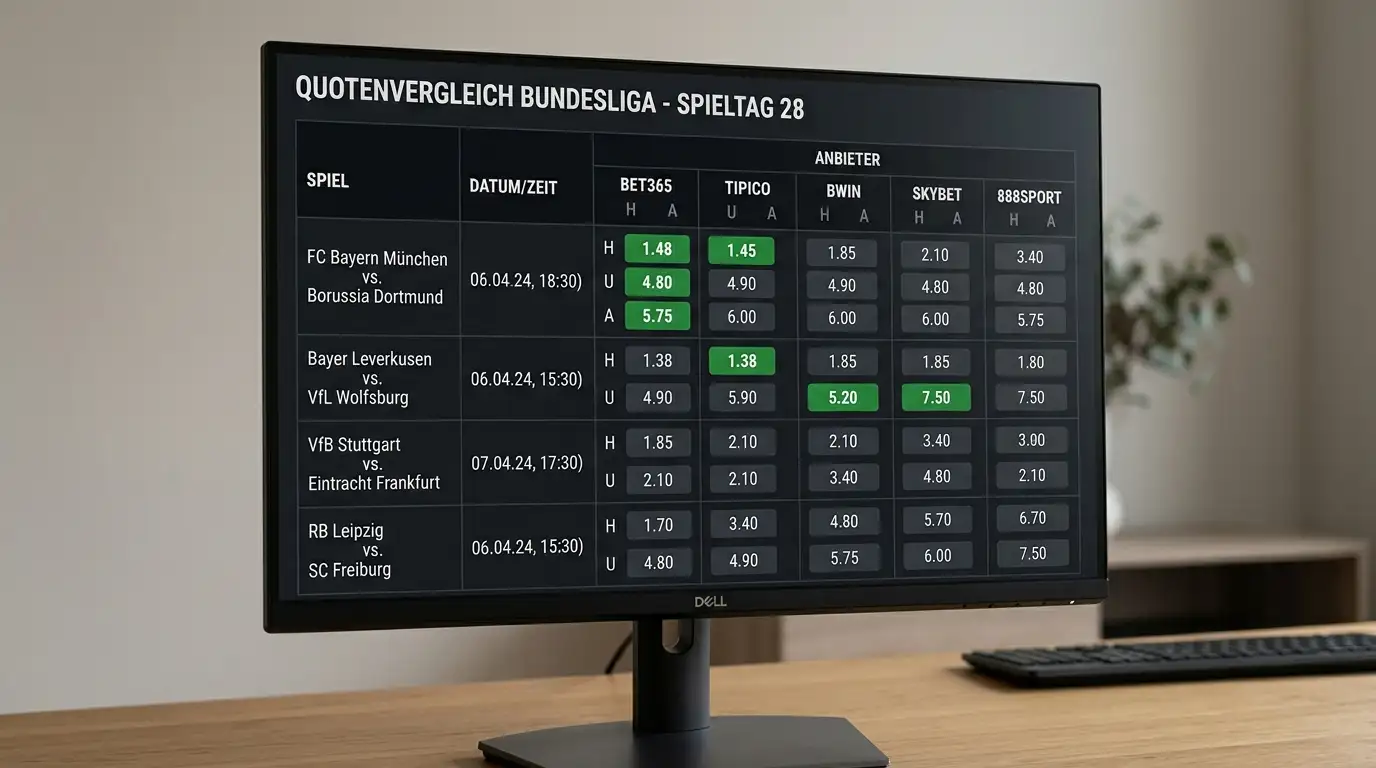 Bundesliga Quoten Vergleich — Wettanbieter im direkten Quotentest für 1X2-Märkte
