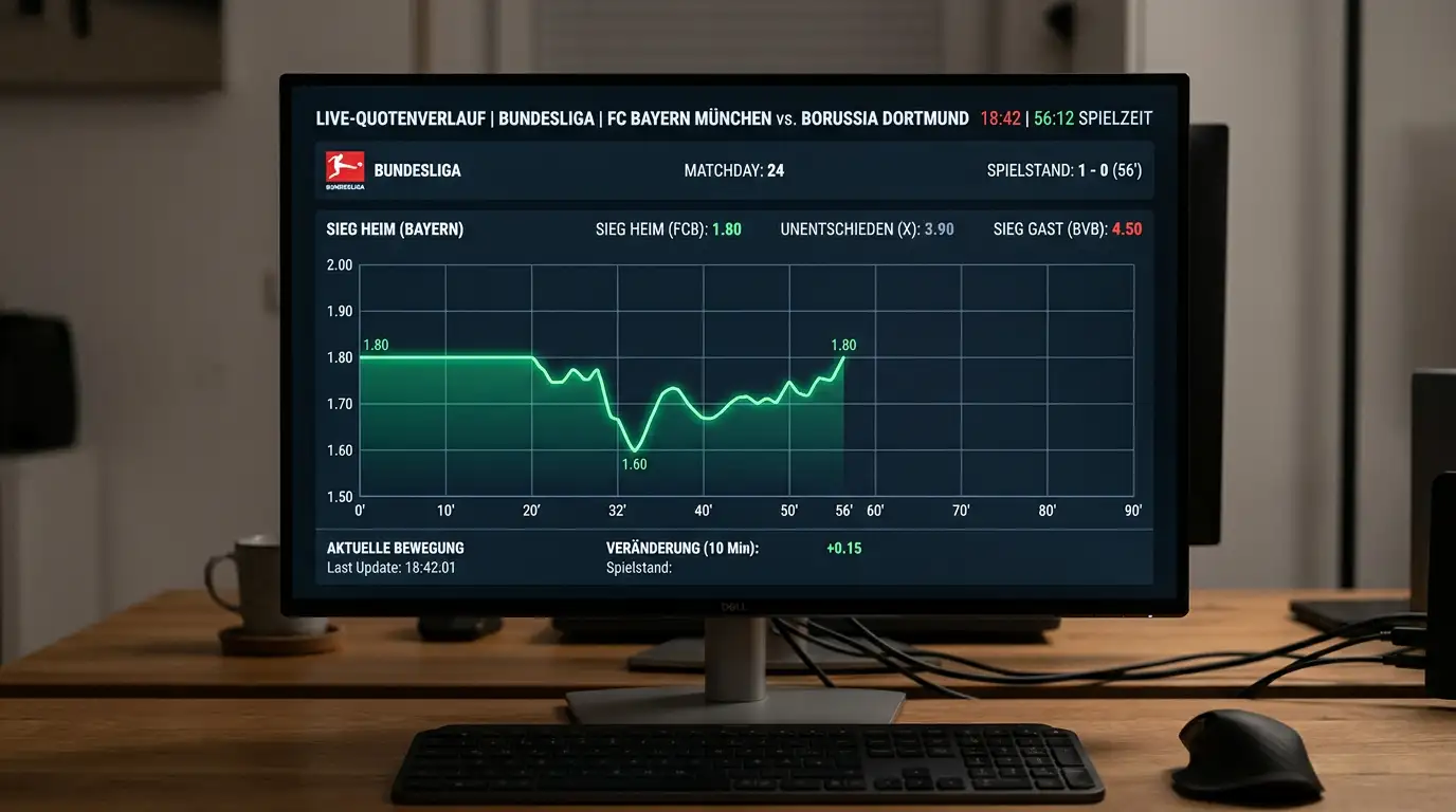 Live-Quoten Bundesliga In-Play — Quotenbewegung nach Torereignis und Entscheidungszeit für Live-Wetter